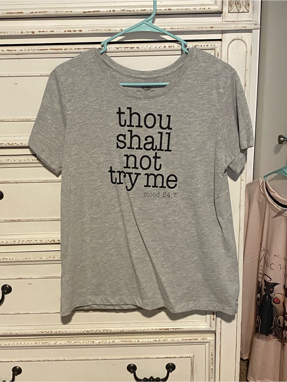 Women's Gray Short-Sleeve Graphic Tee - "Thou Shall Not Try Me"